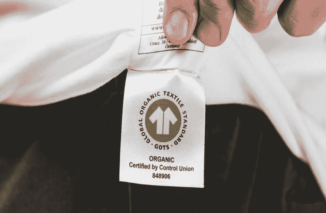 A tag showing GOTS certification on an apparel