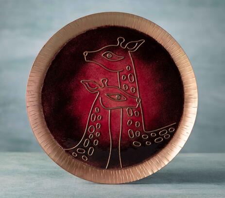 Copper enamel red animal series deer decorative wall plate
