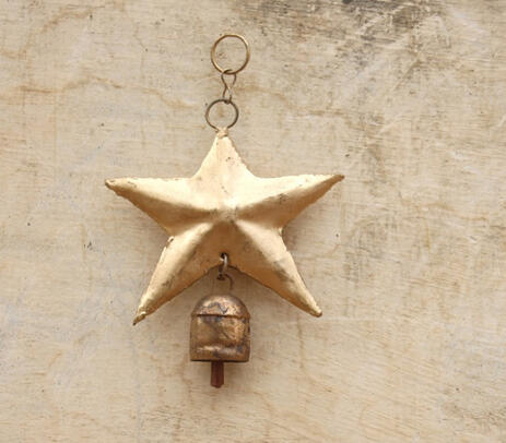 Hand beaten copper star hanging bell