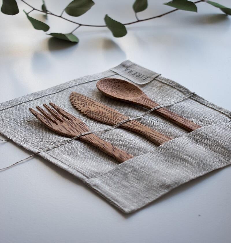 An eco-friendly and travel-friendly set of wooden cutlery