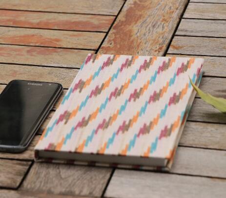 Upcycled cotton ikat off-white ruled notebook
