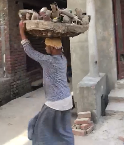 A vendor selling horns