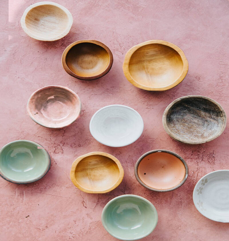 Different colored handmade bowls
