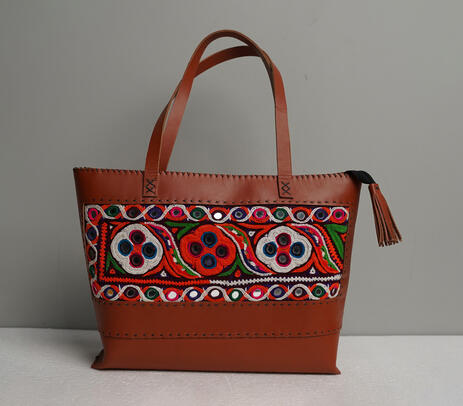 Hand embroidered leather office bag