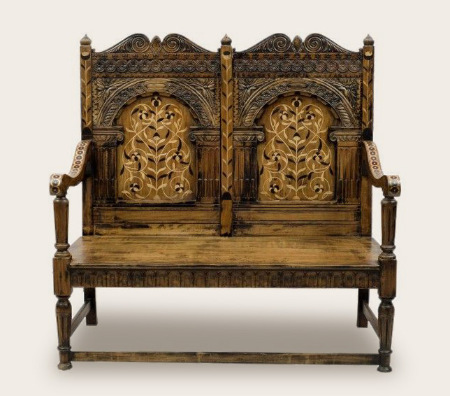 Tudor east indian walnut wood bench