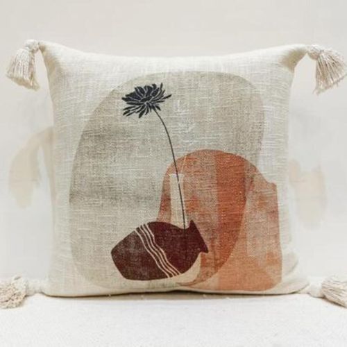 Handwoven abstract botanical cotton cushion cover