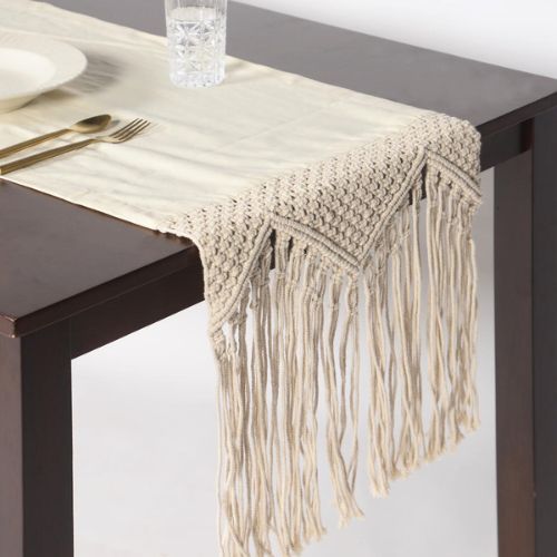 Border macrame fringed table runner