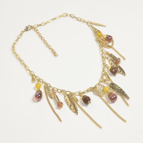 Gold-toned iron & stone bib necklace