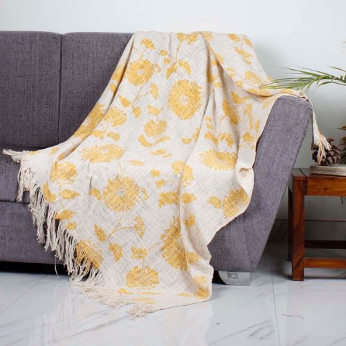 Floral print handwoven throw blanket