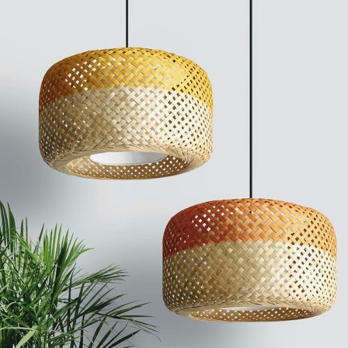 Woven bamboo wood orange pendant lamp