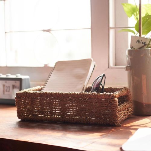 Hand braided water hyacinth desk organizer