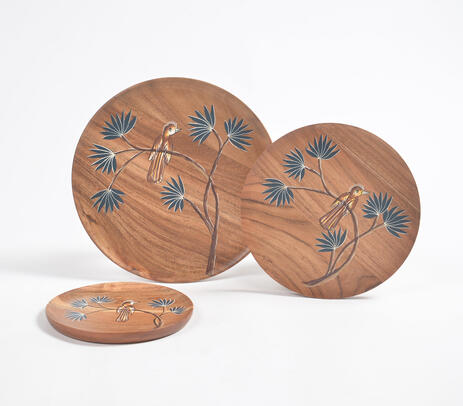 Hand painted acacia wood bird trays