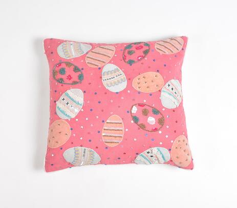 Embroidered easter eggs cushion cover
