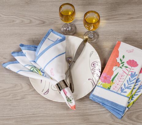 Printed cotton bunny & flowers napkins