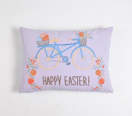 Embroidered easter floral cushion cover