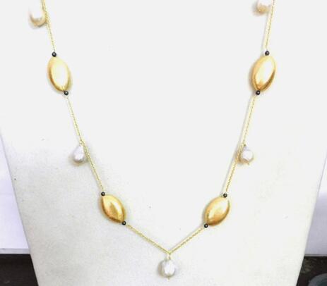 Handmade brass & pearl beaded necklace
