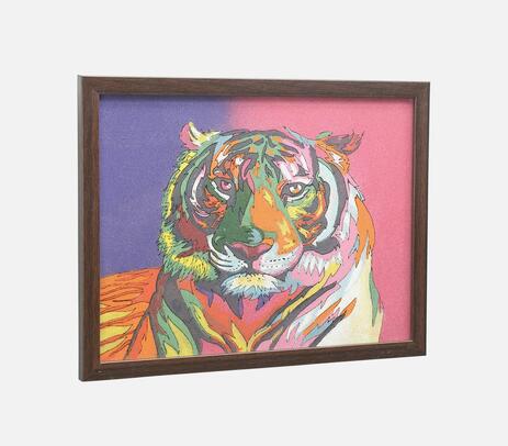 Handmade technicolor tiger wall painting