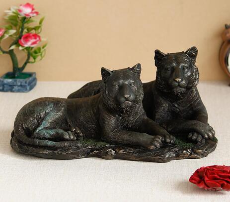 Handcrafted tiger and tigress cold cast bronze resin decorative figurine