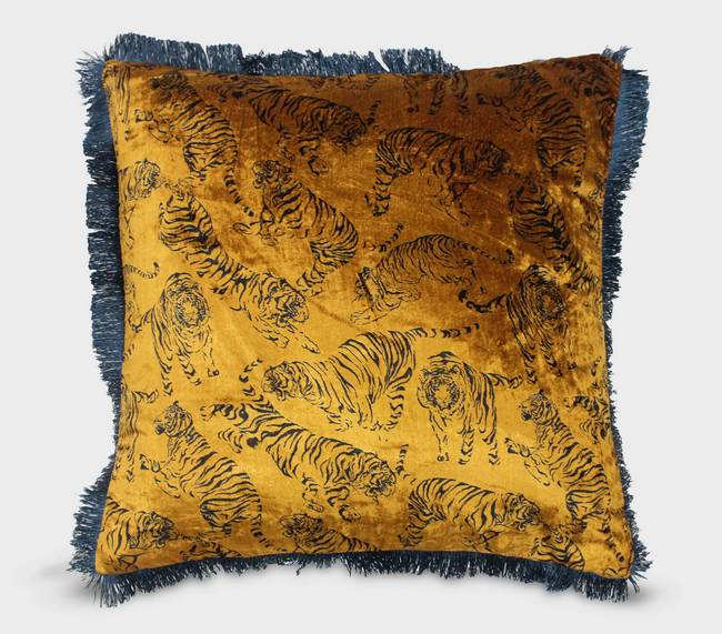 Printed viscose velvet tiger cushion cover