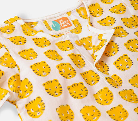 Block printed cotton yellow tiger kurta pajama set