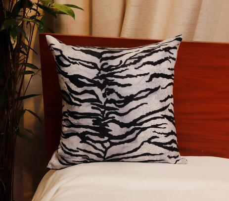 Quilted & embroidered white tiger cushion cover