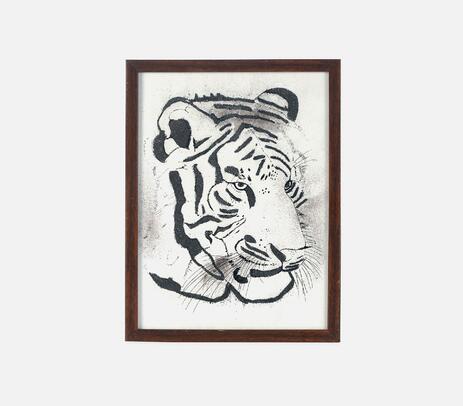 Handmade monochrome tiger wall painting