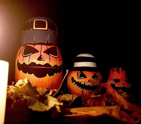 Hand painted wooden jack-o'-lantern halloween nesting dolls