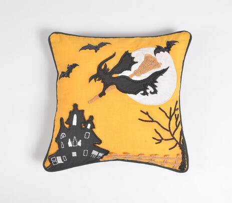 Embroidered haunted witch house cotton cushion cover