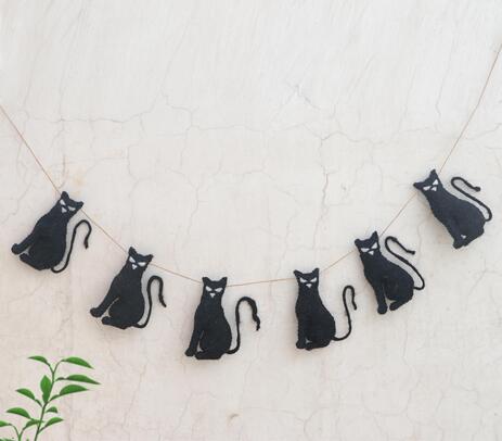 Hand stitched felt black cat garland