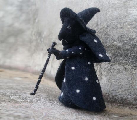 Hand stitched felt black witch toy