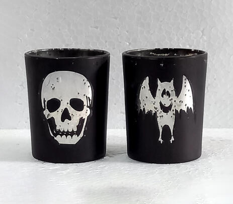 Handmade skull black glass votives