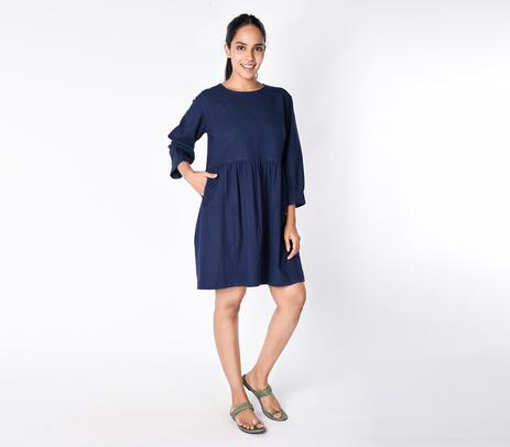 Handspun cotton navy blue frock dress