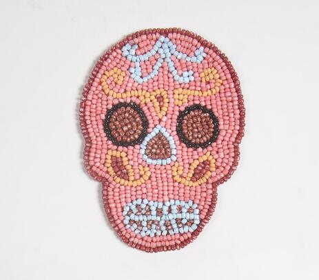 Embroidered glass beads skull coaster