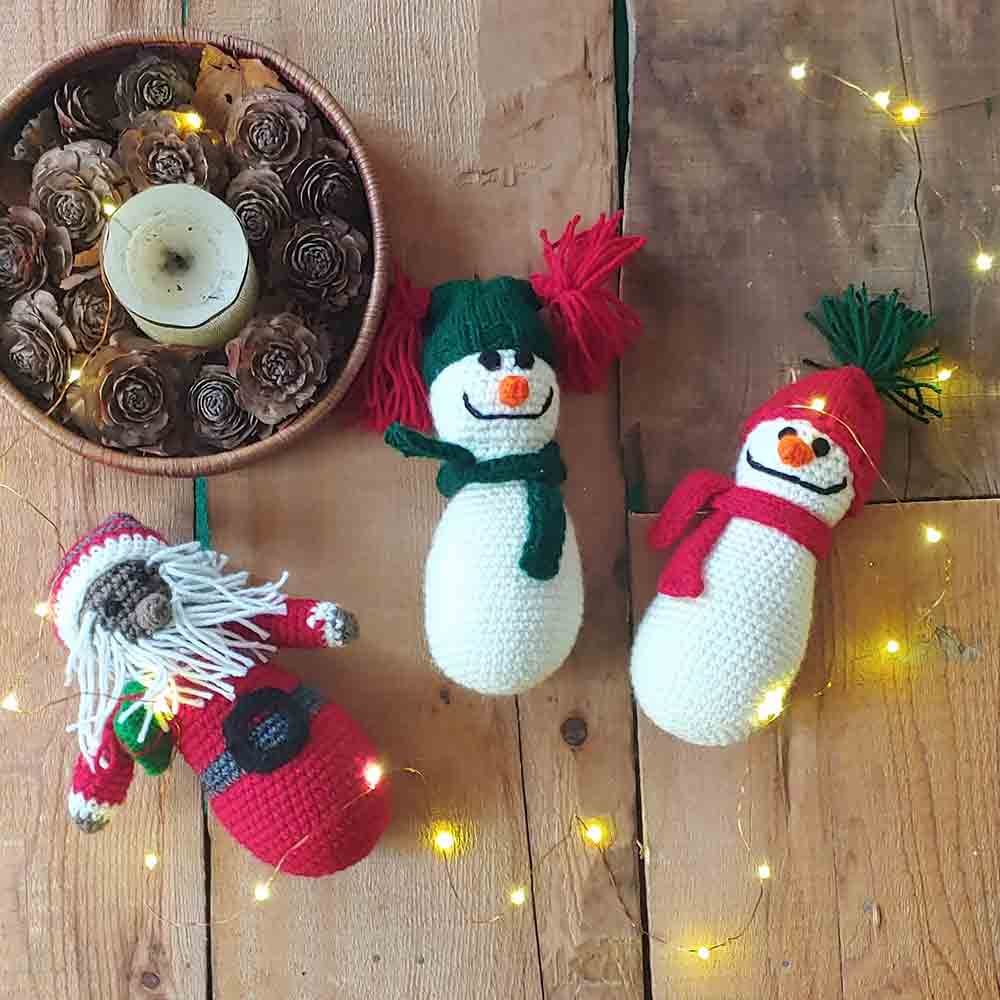 Crochet red beanie snowman stuffed toy