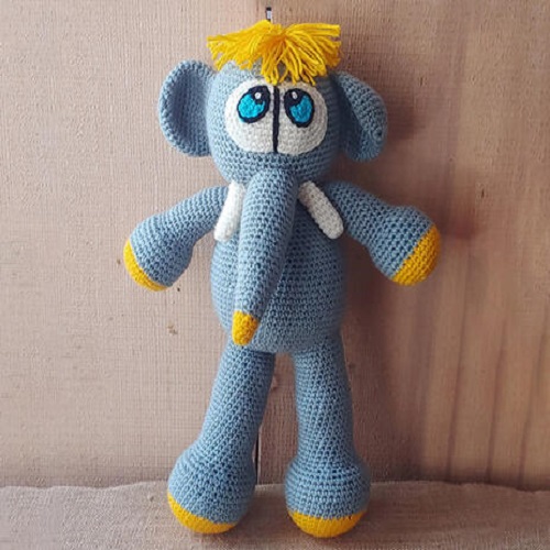 Hand crochet yellow elephant stuffed toy