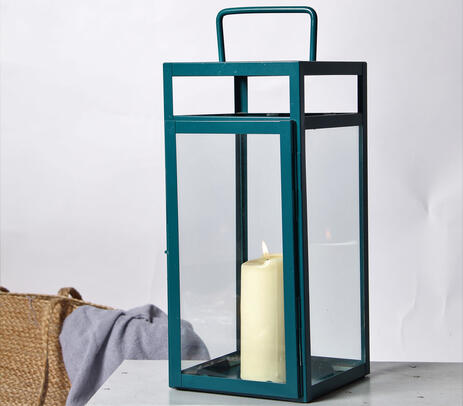 Minimal handcrafted metal teal lantern