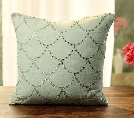 Statement muted mirror work mint green scallop cushion cover