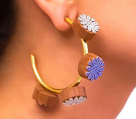 Handmade reclaimed teak wood & gold-plated brass earrings