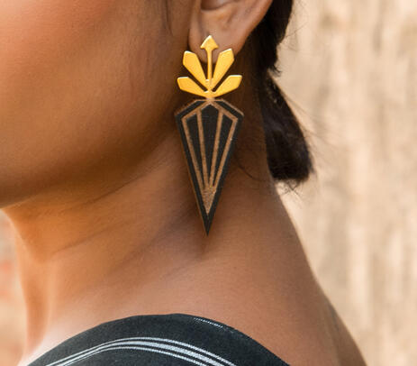 Handmade reclaimed teak wood & gold-plated brass dusk earrings