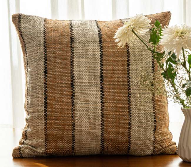 Handwoven striped cotton cushion cover