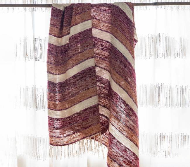 Handwoven striped cotton throw with fringes
