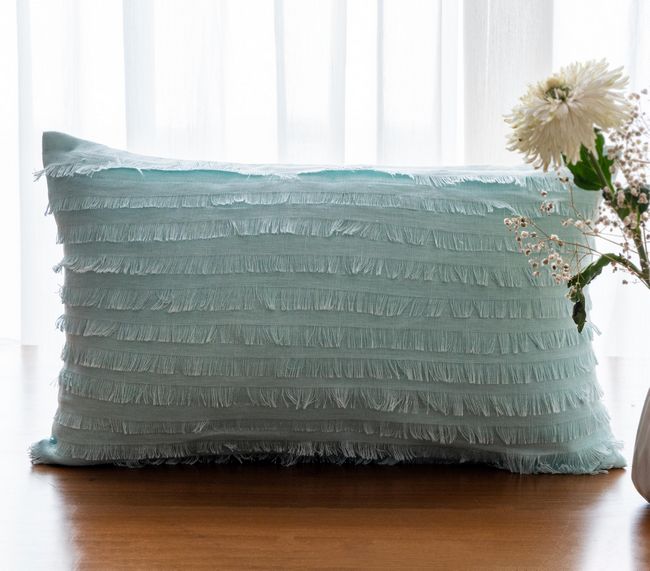 Handwoven linen cushion cover with fringe lace
