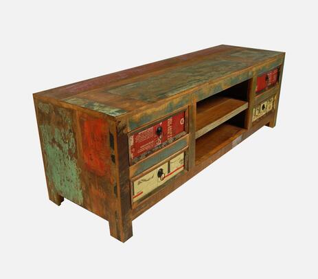 Reclaimed wood dili multicolor tv cabinet
