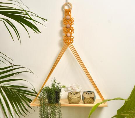 Macrame cotton & wood yellow motifs hanging shelf