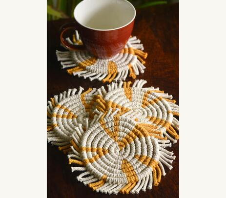 Macrame cotton round monochrome coasters