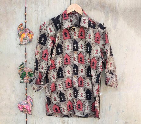 Multicolor hand block printed cotton shirt