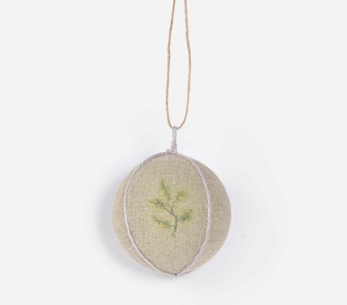 Printed plant on brown linen ball hanging decor