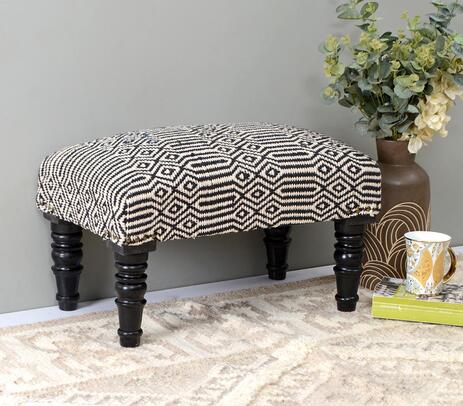 Woven upholstered fabric rectangular black foot stool