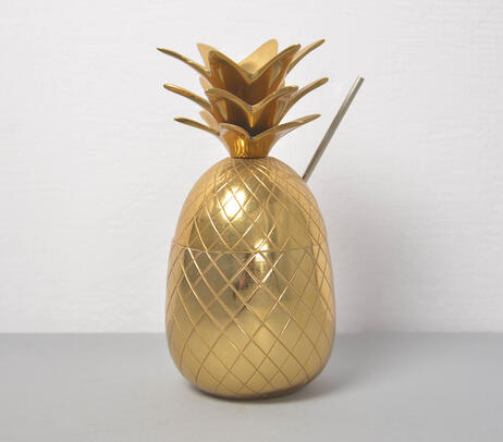 Metal cast aluminum pineapple mug with sipper