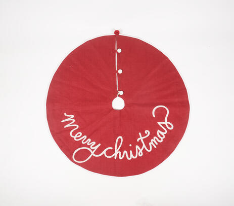 Embroidered cotton typography christmas tree skirt
